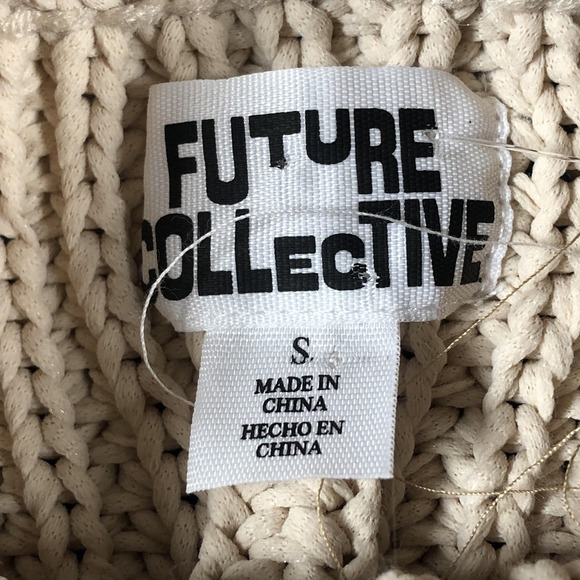 Future Collective Sweater Womens Small Beige Mock Neck Balloon Sleeve Pullover - Picture 2 of 7